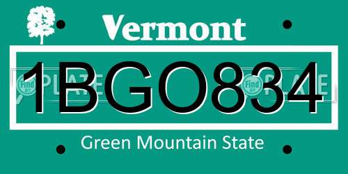 1BGO834 Vermont License Plate