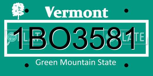 1BO3581 Vermont License Plate