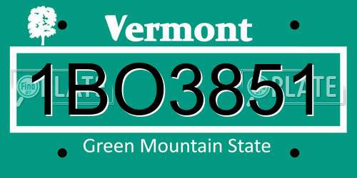 1BO3851 Vermont License Plate