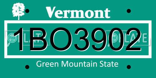 1BO3902 Vermont License Plate