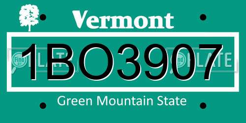 1BO3907 Vermont License Plate