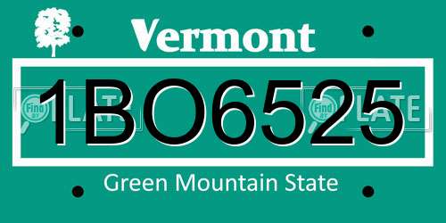 1BO6525 Vermont License Plate