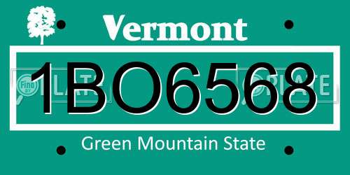 1BO6568 Vermont License Plate