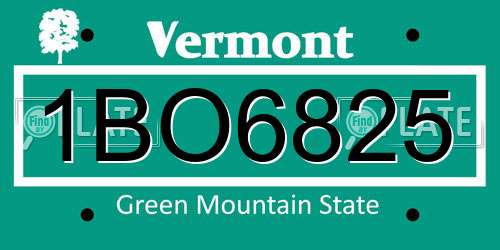 1BO6825 Vermont License Plate