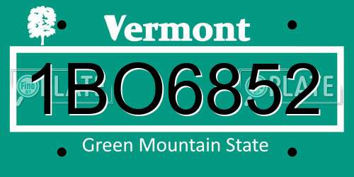1BO6852 Vermont License Plate