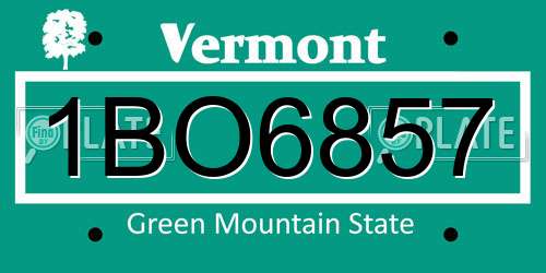 1BO6857 Vermont License Plate
