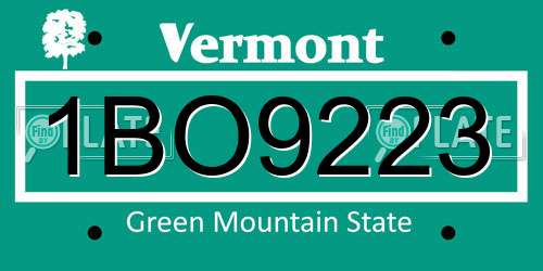 1BO9223 Vermont License Plate