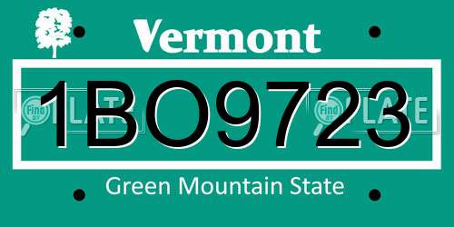 1BO9723 Vermont License Plate