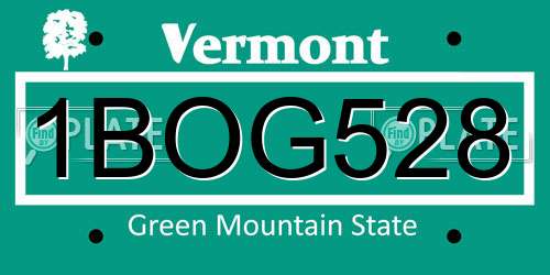 1BOG528 Vermont License Plate