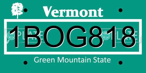 1BOG818 Vermont License Plate