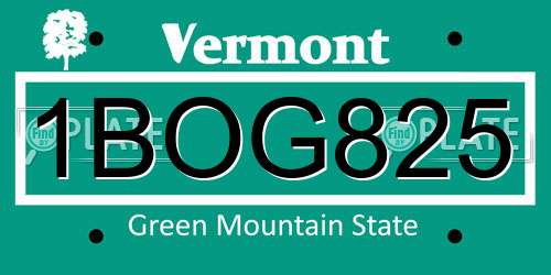 1BOG825 Vermont License Plate