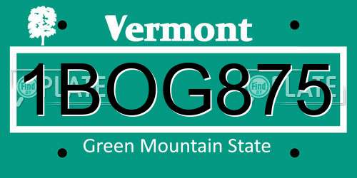 1BOG875 Vermont License Plate