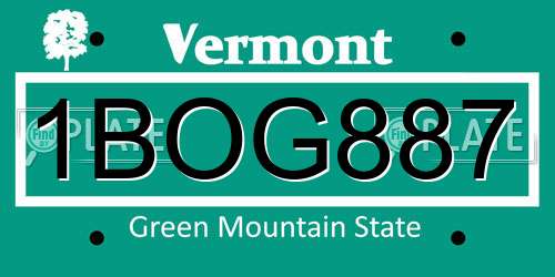 1BOG887 Vermont License Plate