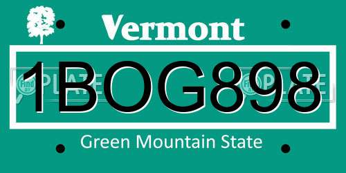 1BOG898 Vermont License Plate