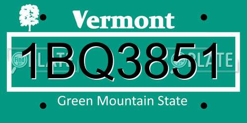 1BQ3851 Vermont License Plate