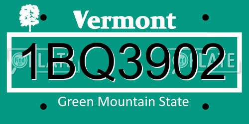1BQ3902 Vermont License Plate