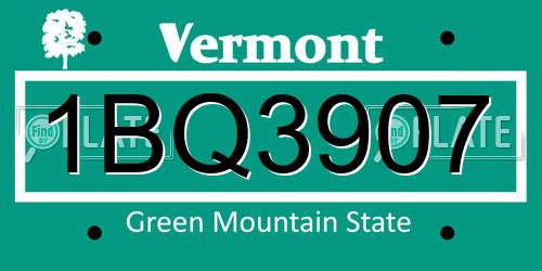 1BQ3907 Vermont License Plate