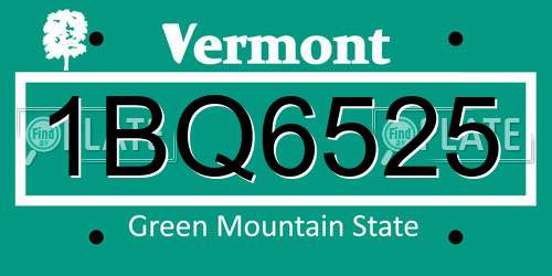 1BQ6525 Vermont License Plate
