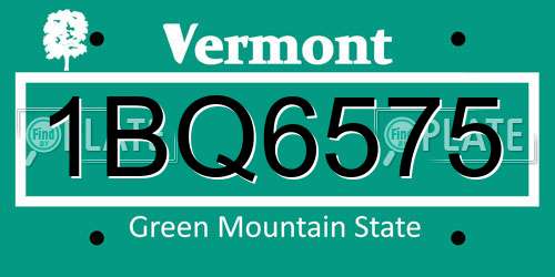 1BQ6575 Vermont License Plate