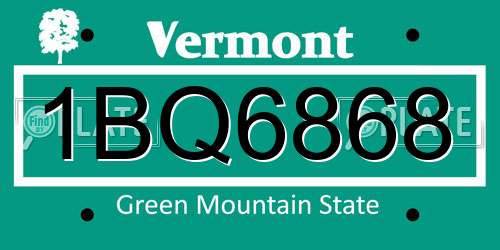1BQ6868 Vermont License Plate