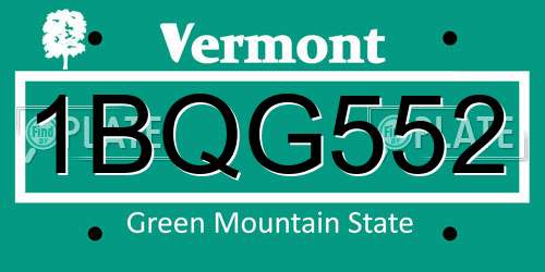 1BQG552 Vermont License Plate