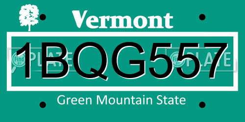 1BQG557 Vermont License Plate