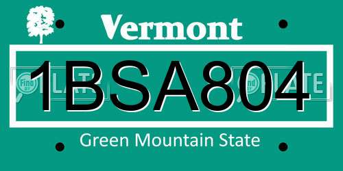 1BSA804 Vermont License Plate
