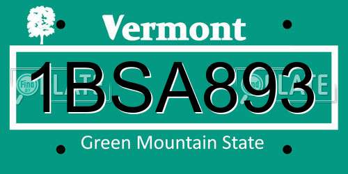 1BSA893 Vermont License Plate
