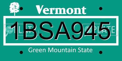 1BSA945 Vermont License Plate