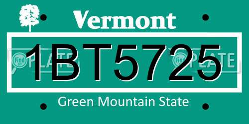 1BT5725 Vermont License Plate