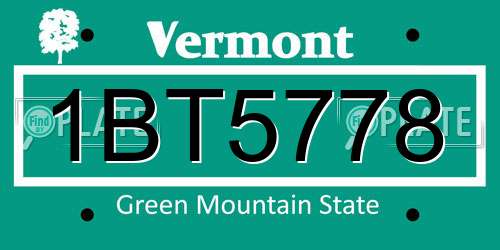 1BT5778 Vermont License Plate