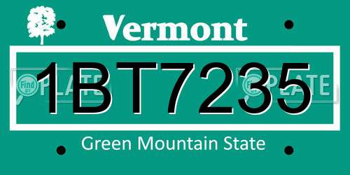 1BT7235 Vermont License Plate