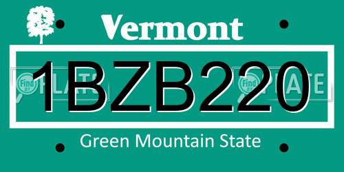 1BZB220 Vermont License Plate