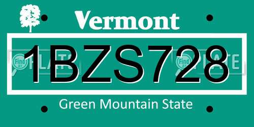1BZS728 Vermont License Plate