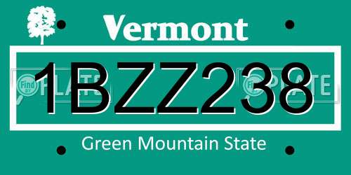 1BZZ238 Vermont License Plate