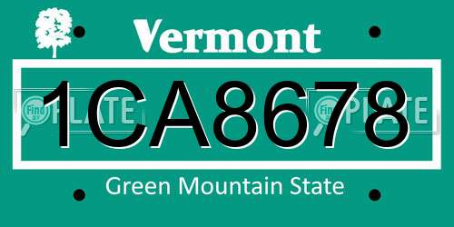 1CA8678 Vermont License Plate