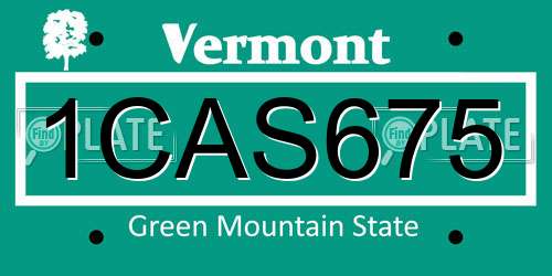 1CAS675 Vermont License Plate
