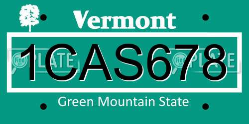 1CAS678 Vermont License Plate