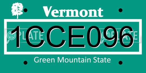 1CCE096 Vermont License Plate