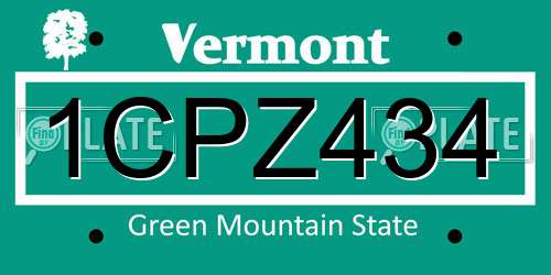 1CPZ434 Vermont License Plate