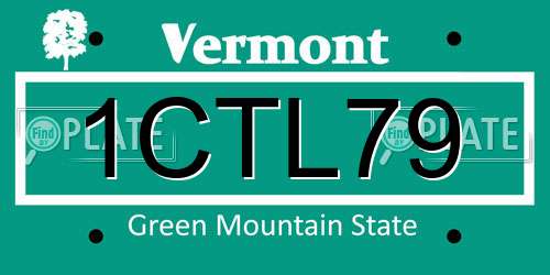 1CTL79 Vermont License Plate