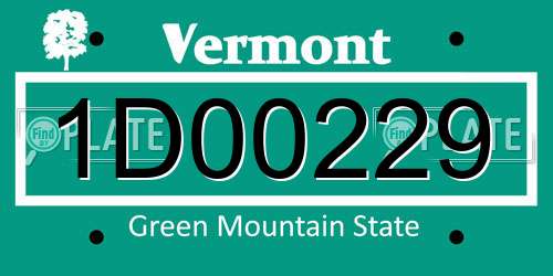 1D00229 Vermont License Plate