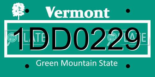 1DD0229 Vermont License Plate