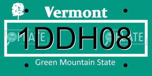 1DDH08 Vermont License Plate