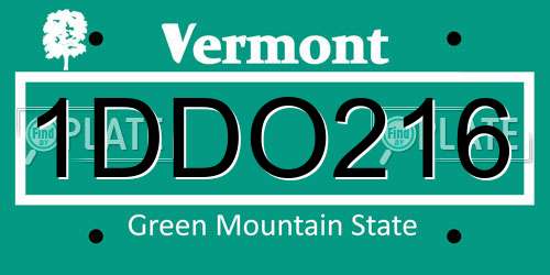1DDO216 Vermont License Plate