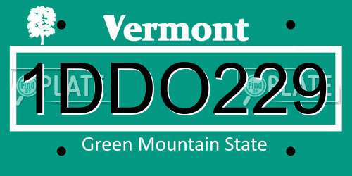 1DDO229 Vermont License Plate