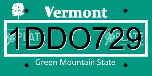 1DDO729 Vermont License Plate