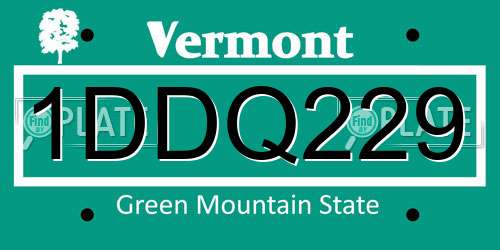 1DDQ229 Vermont License Plate