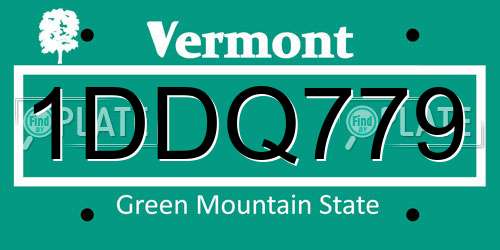 1DDQ779 Vermont License Plate