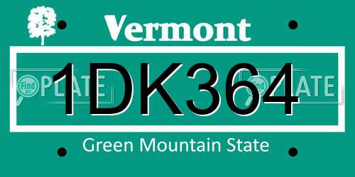 1DK364 Vermont License Plate